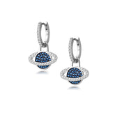 Silver Blue Saturn Hoop, White Rhodium, Premium Cubic Zirconia + Key Gift
